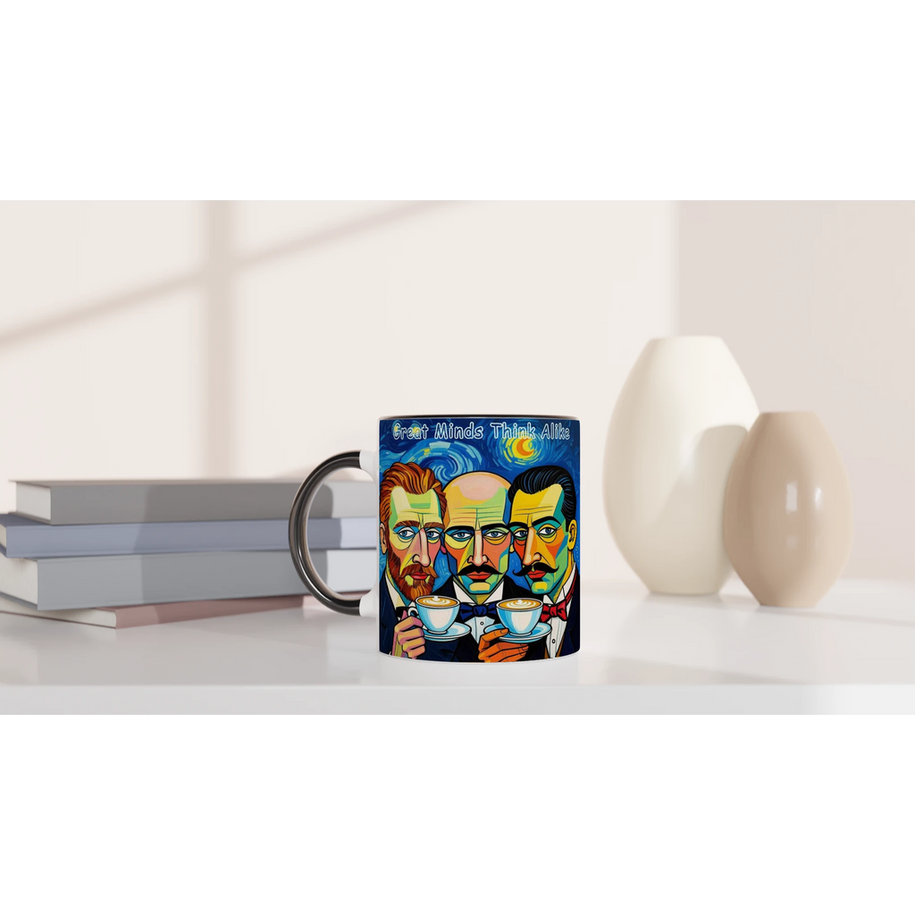 Great Minds Think Alike mug - Picasso Dali Van Gogh coffee art 11oz ceramic mug with black interior"