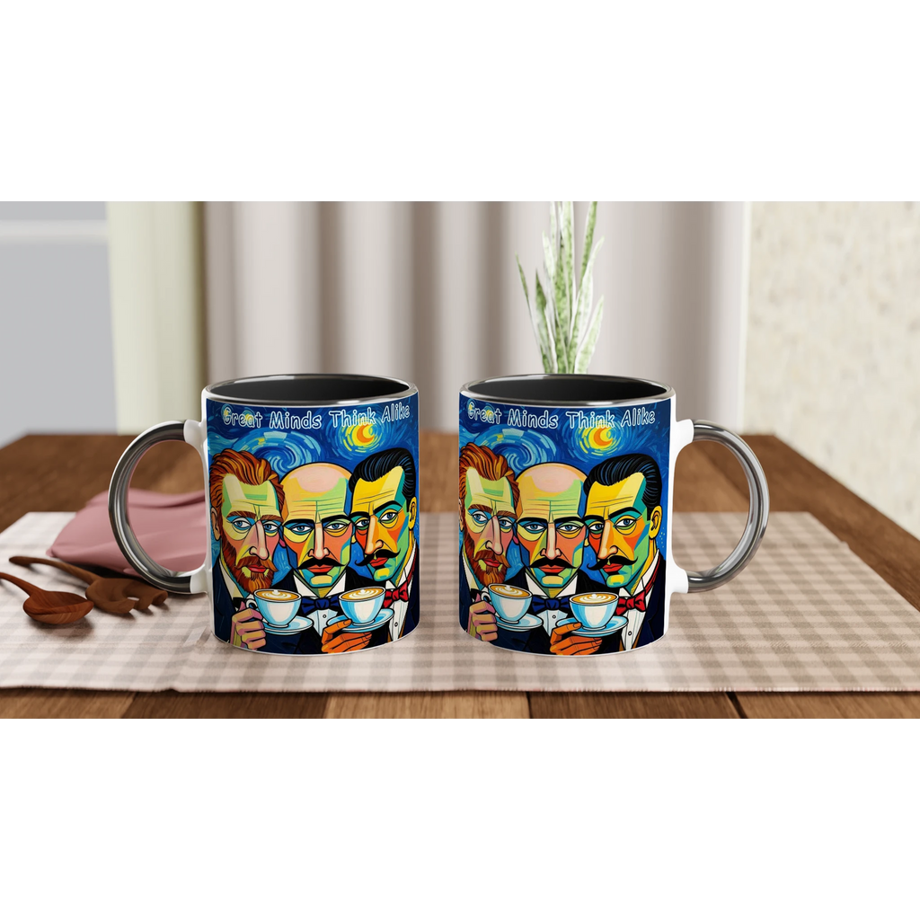 Great Minds Think Alike mug - Picasso Dali Van Gogh coffee art 11oz ceramic mug with black interior"