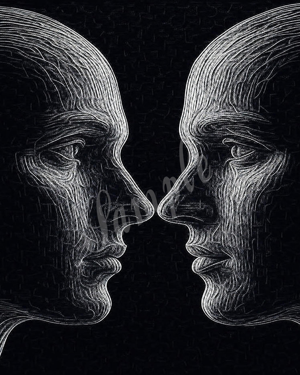 Black and white dual face optical illusion artwork 