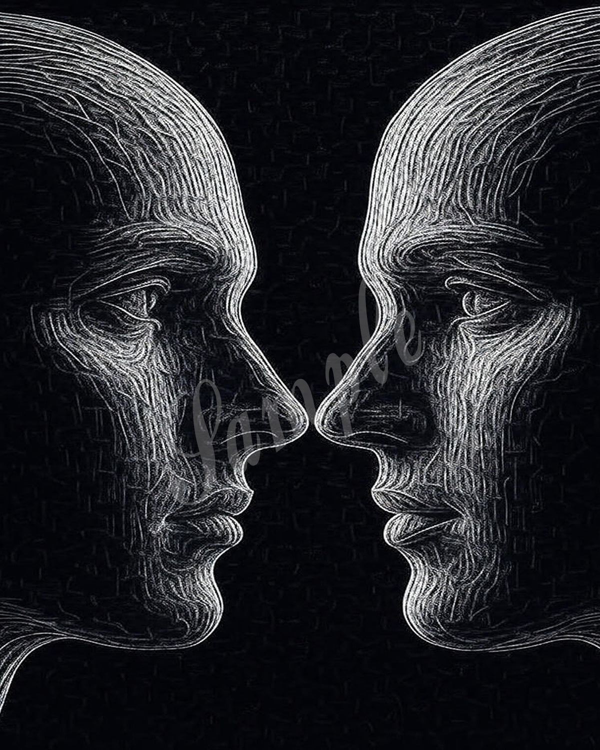 Black and white dual face optical illusion artwork 