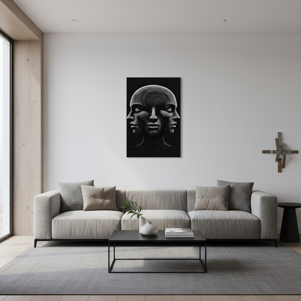 3 Faces Canvas in Living Room