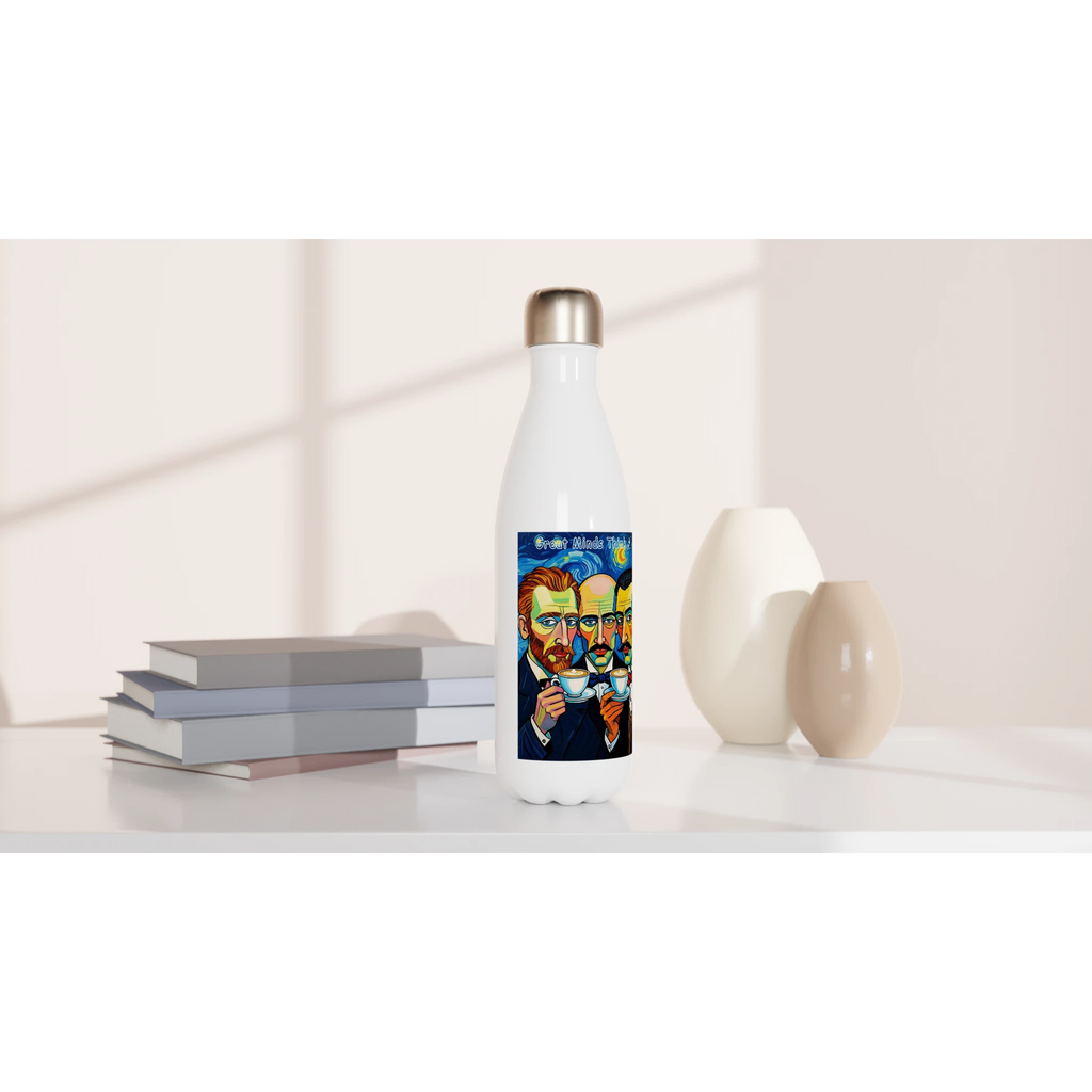 Great Minds Think Alike water bottle - Picasso Dali Van Gogh coffee art 17oz stainless steel
