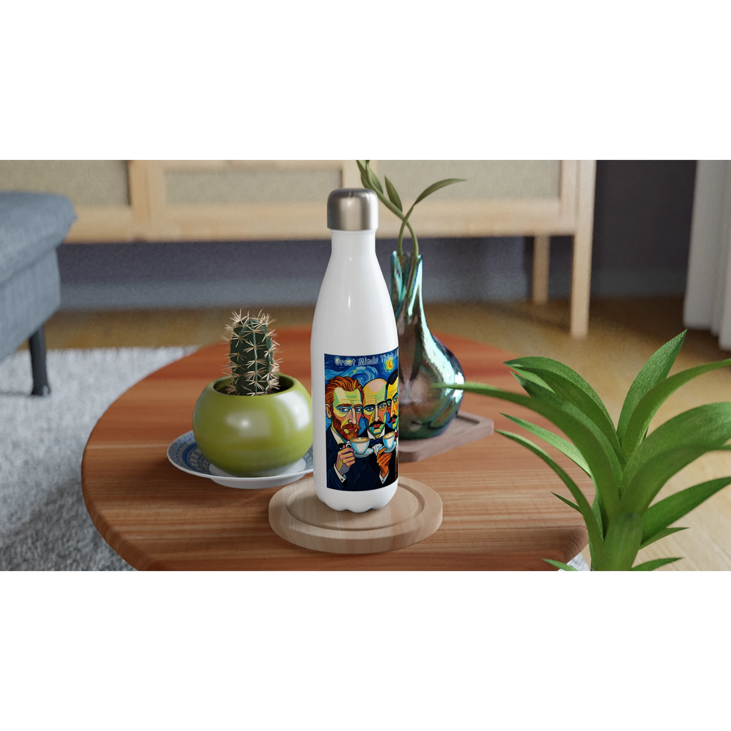 Great Minds Think Alike water bottle - Picasso Dali Van Gogh coffee art 17oz stainless steel