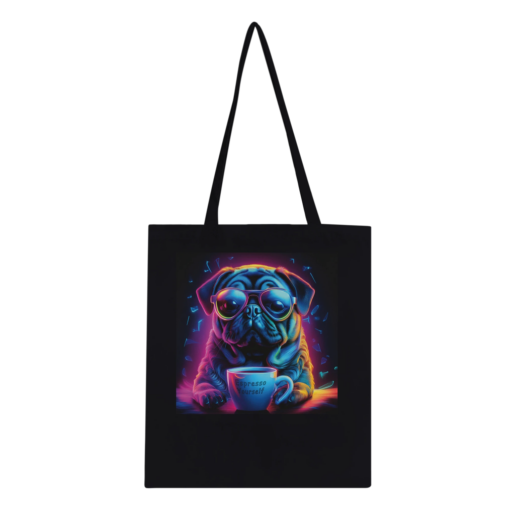 neon pug tote bag