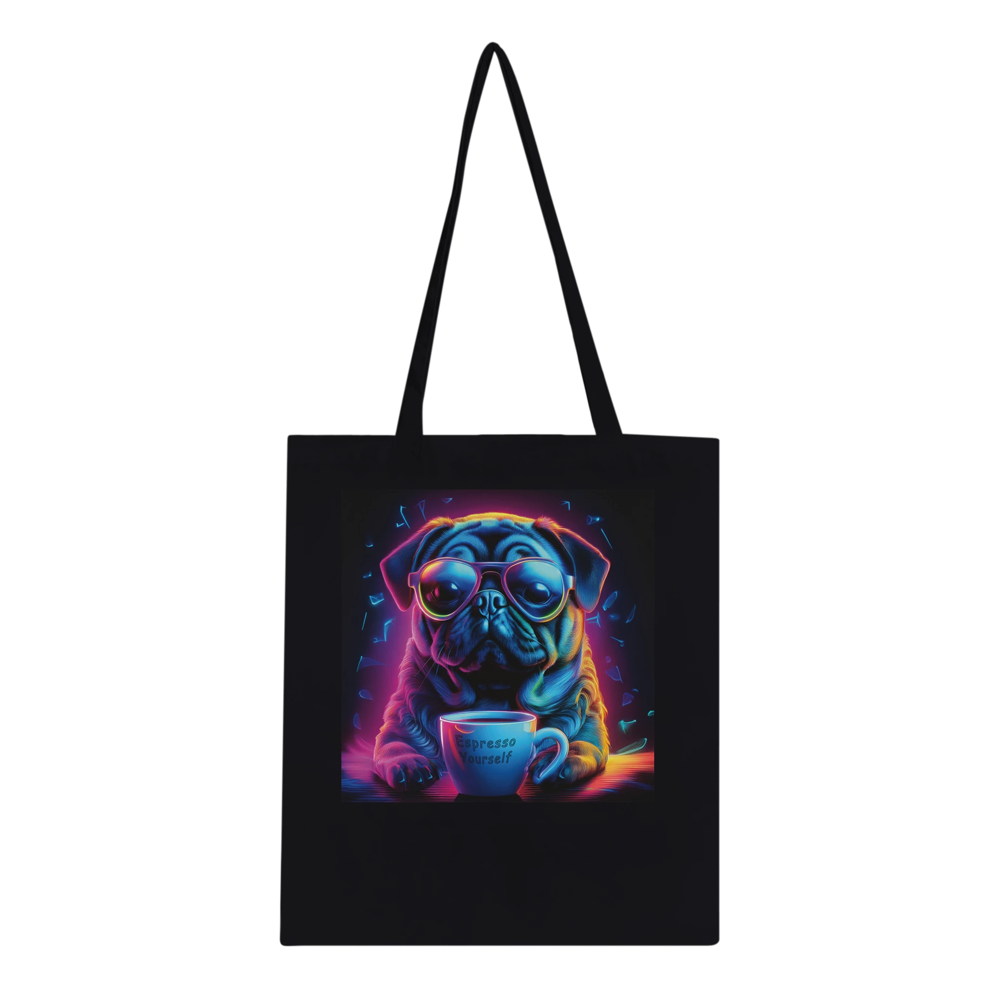 neon pug tote bag