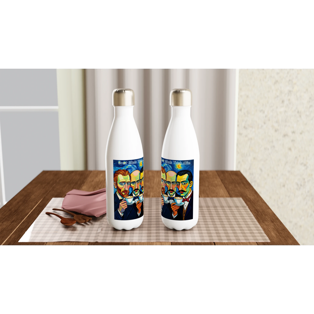 Great Minds Think Alike water bottle - Picasso Dali Van Gogh coffee art 17oz stainless steel