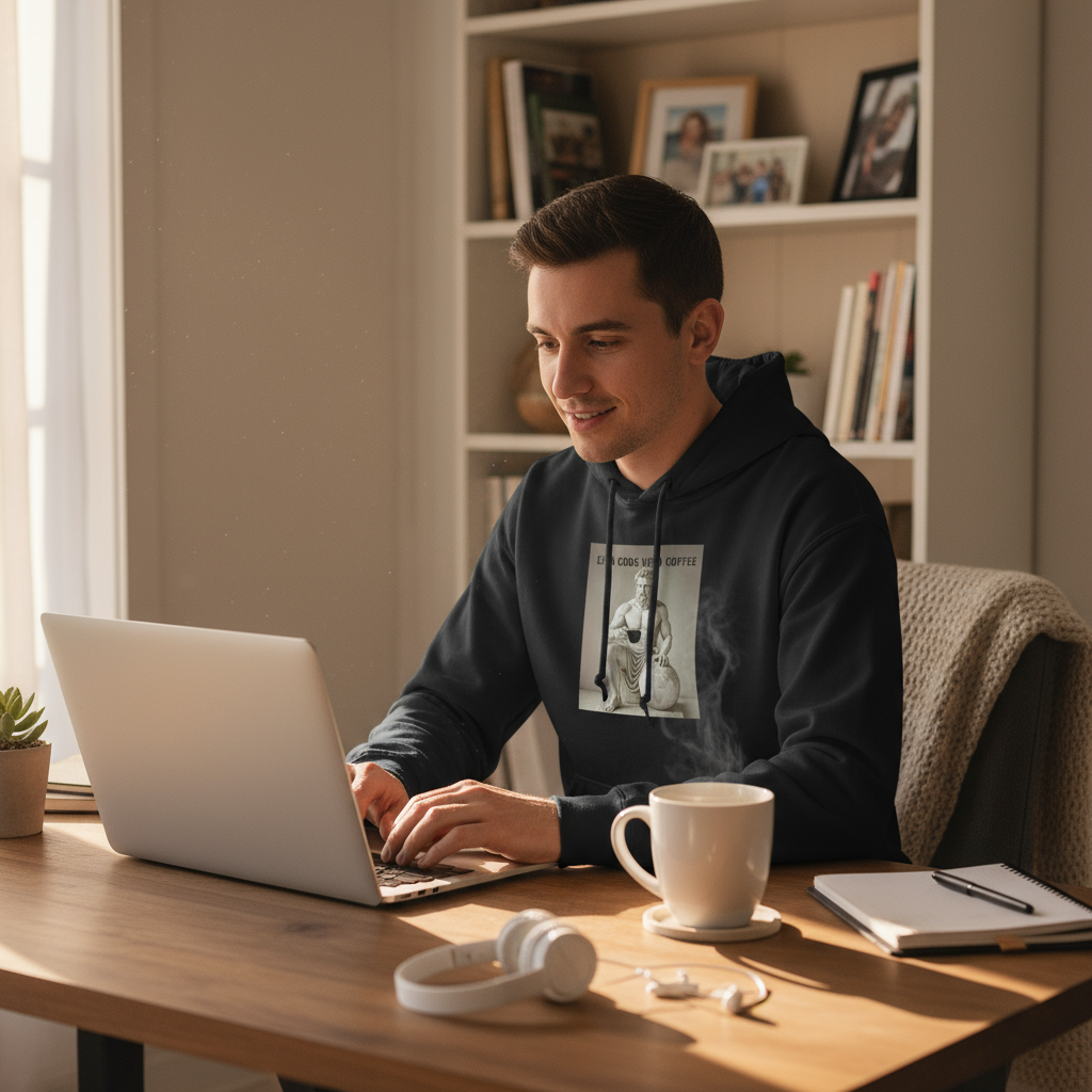 Atlas hoodie in home workspace