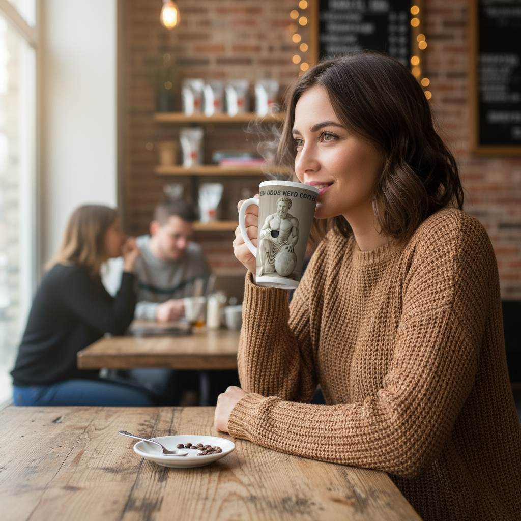 Atlas latte mug at coffee shop