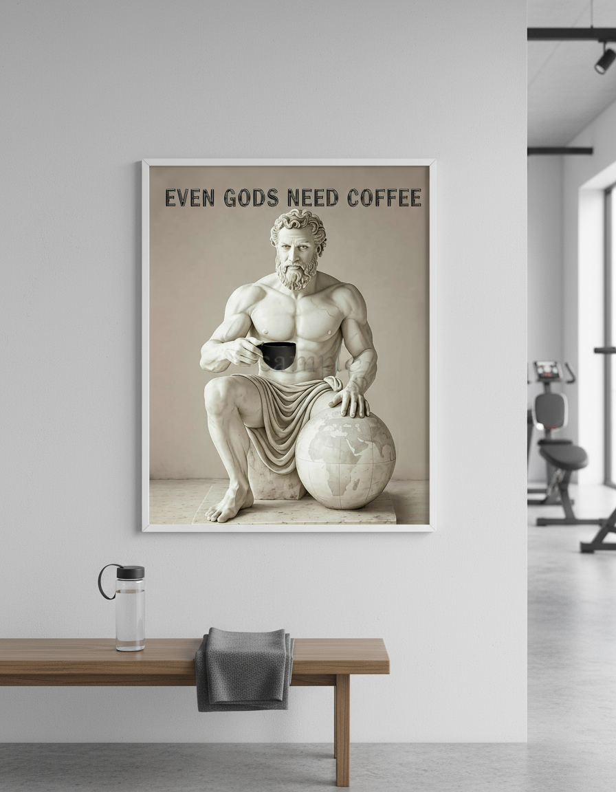 Atlas poster in minimalist gym setting