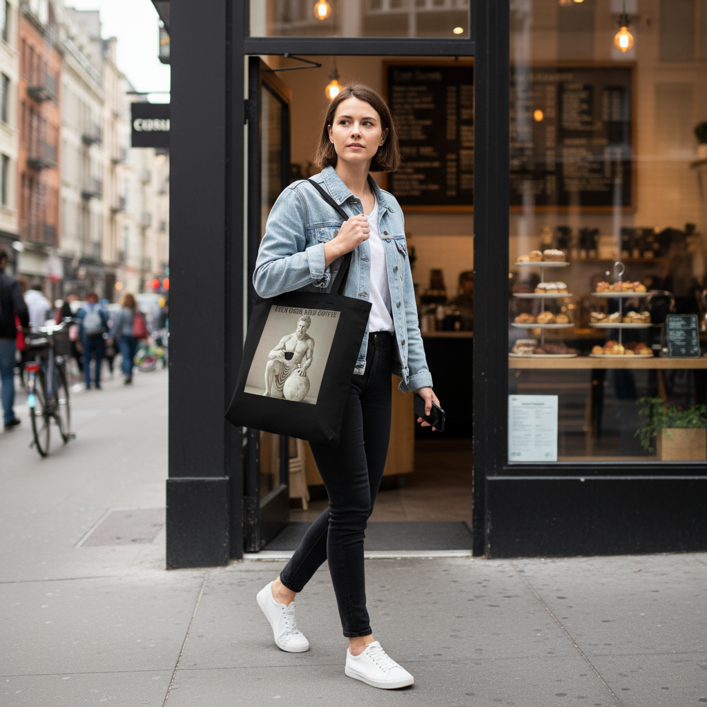 Atlas tote bag at coffee shop