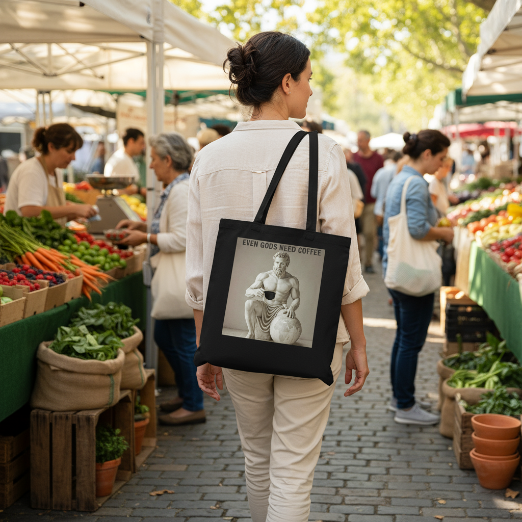 Atlas tote bag at farmer's market