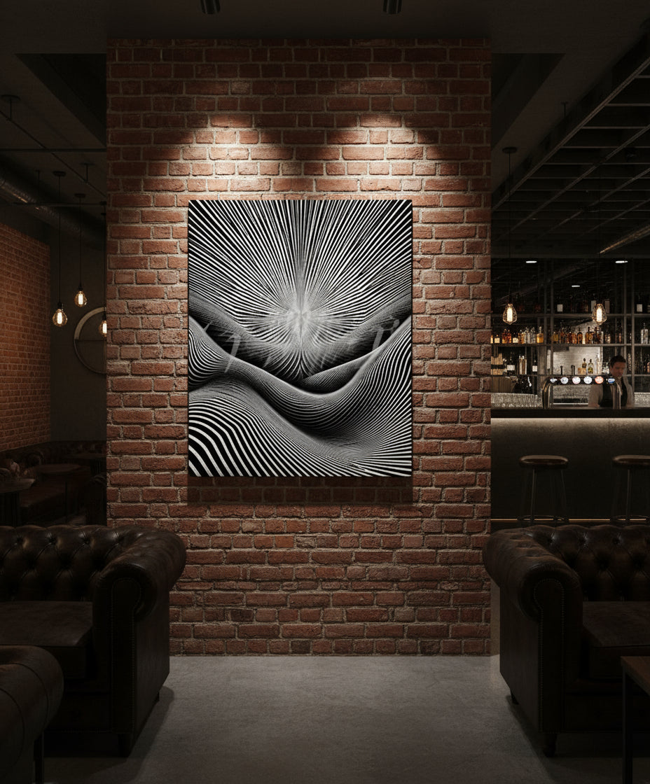 Black and white hypnotic wave optical illusion 3D art print - modern abstract geometric wall decor digital download
