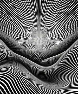 Black and white hypnotic wave optical illusion 3D art print - modern abstract geometric wall decor digital download

