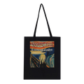 Black tote bag with 'Scream' graphic and text on a white background
