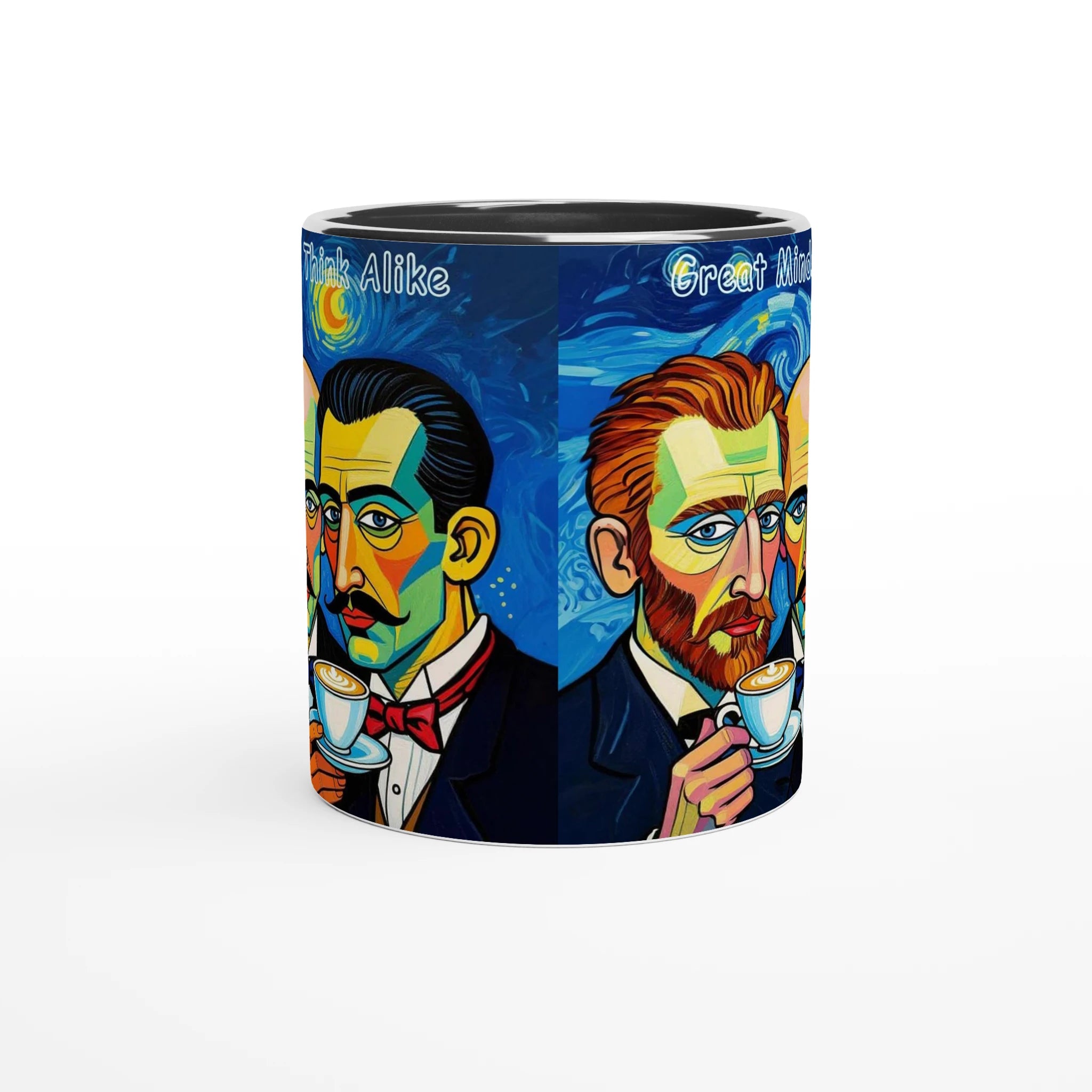 Great Minds Think Alike mug - Picasso Dali Van Gogh coffee art 11oz ceramic mug with black interior"