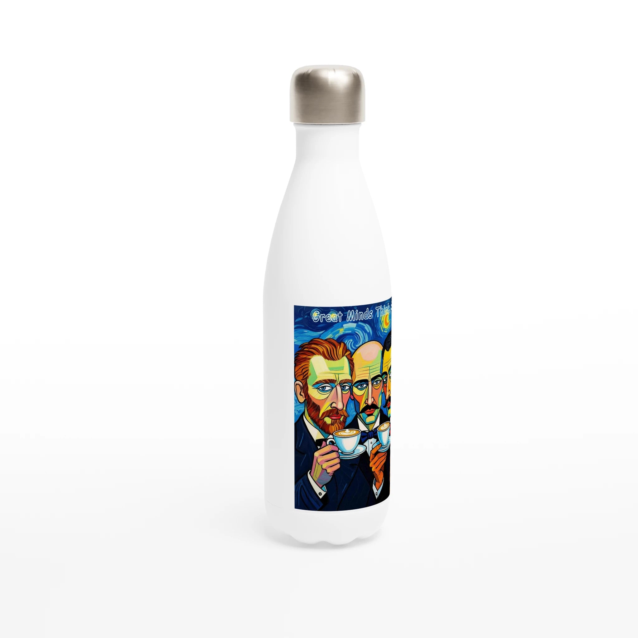 Great Minds Think Alike water bottle - Picasso Dali Van Gogh coffee art 17oz stainless steel