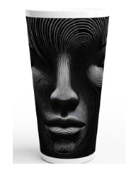 Black and white abstract design on a cylindrical object