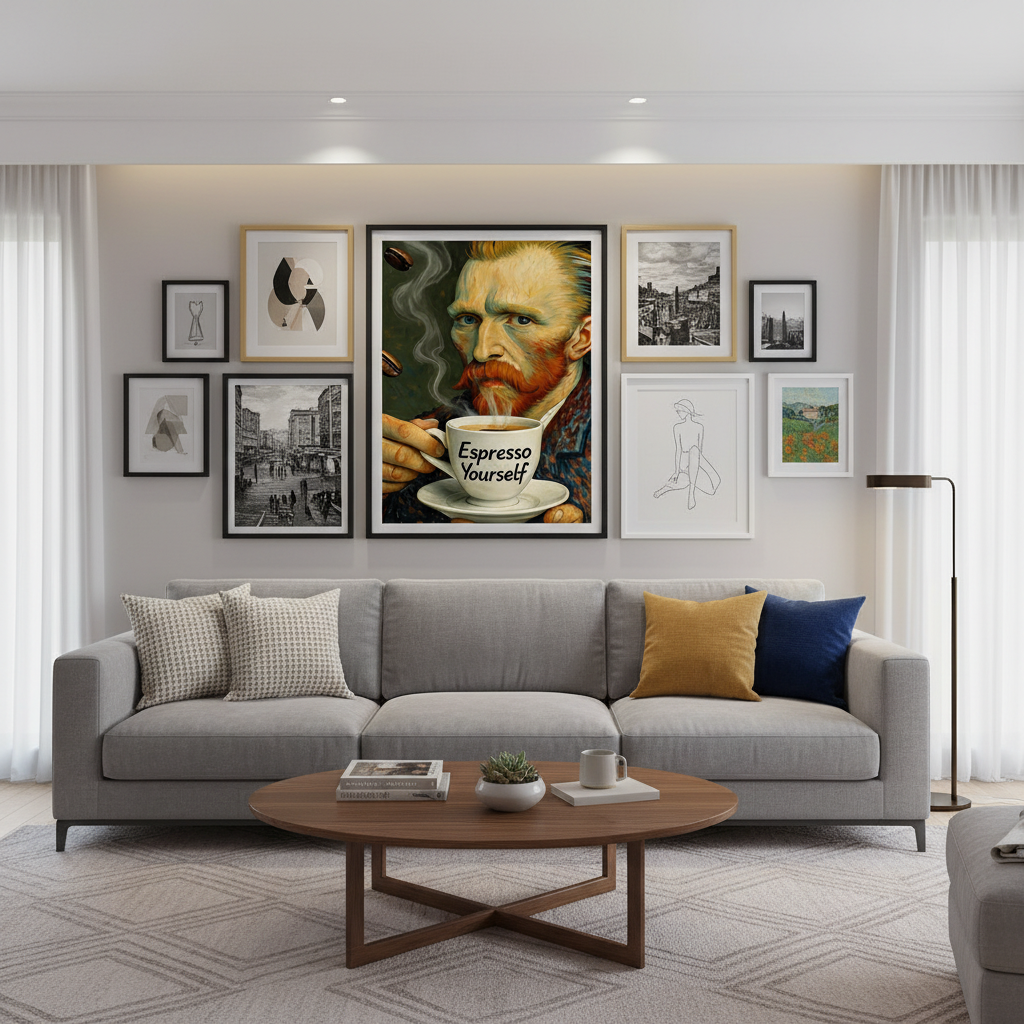 Van Gogh Espresso Yourself 30x40 poster in gallery wall arrangement