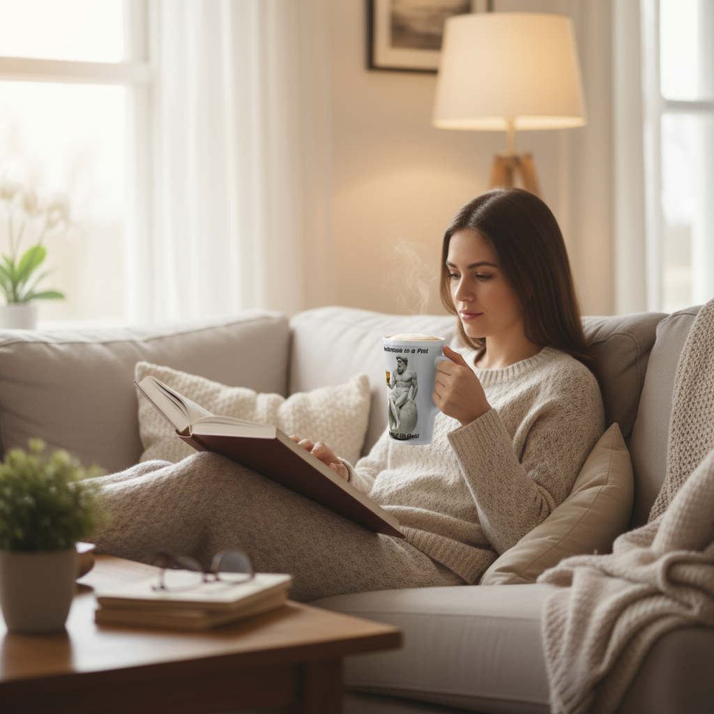 Atlas Ambrosia 17oz latte mug cozy home - relaxing with Greek mythology design
