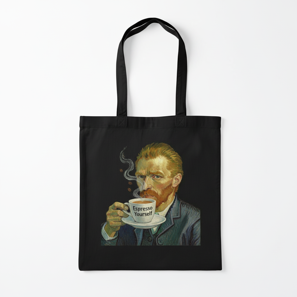 Van Gogh Espresso Yourself black tote bag product shot on white background