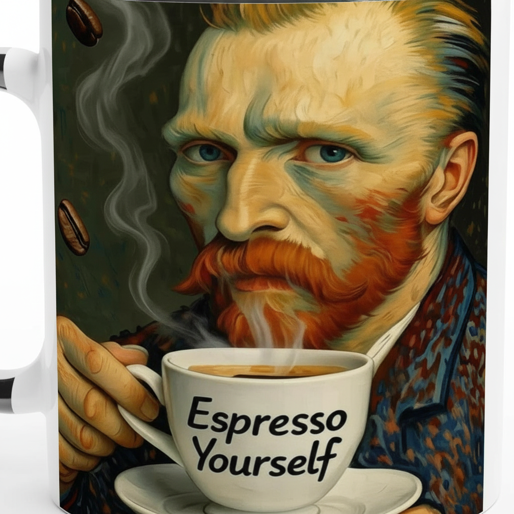 Close-up detail of Van Gogh Espresso Yourself mug showing design quality