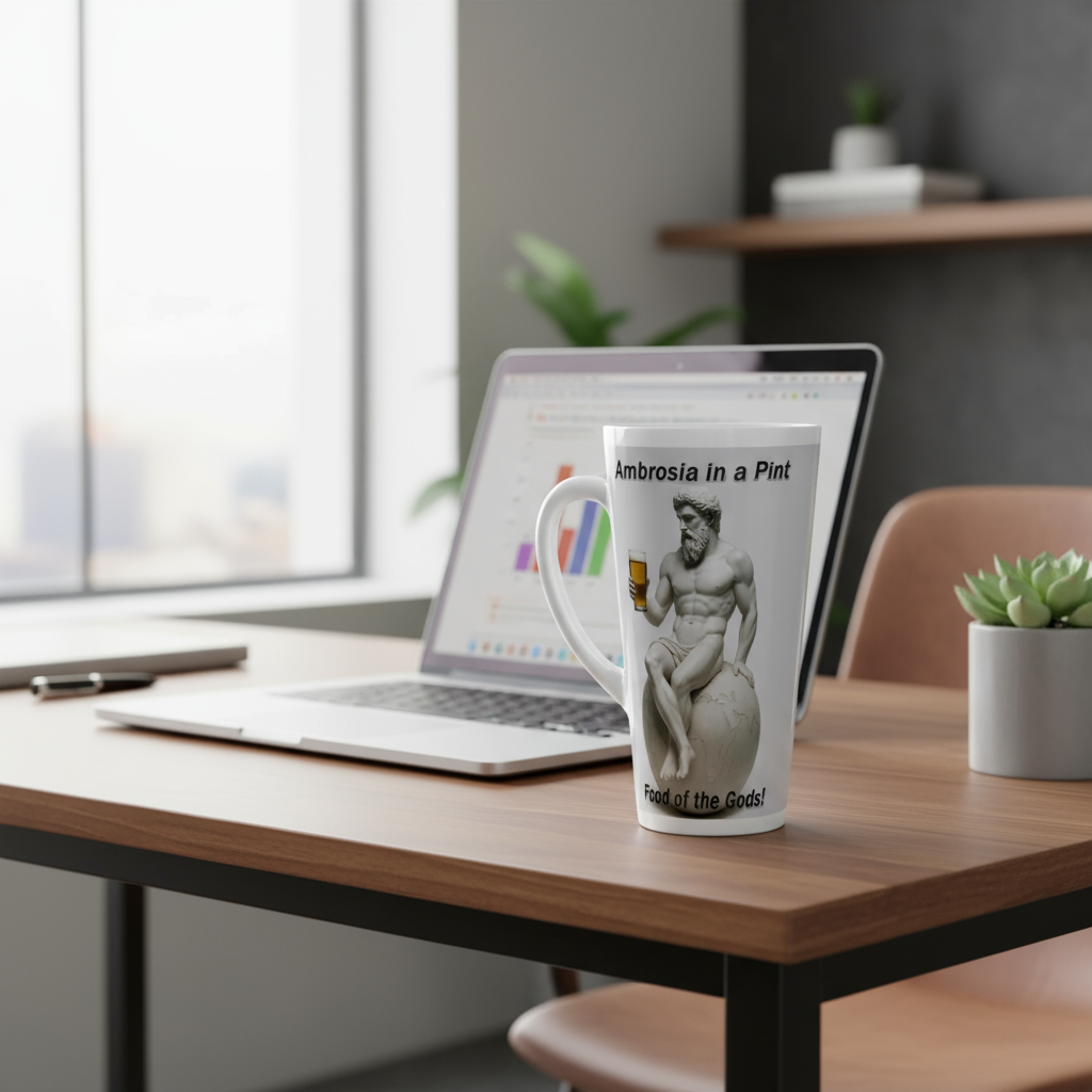 Atlas Ambrosia 17oz latte mug at office desk - perfect work companion
