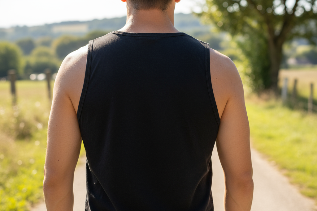 Atlas drinking nectar black tank top back view - plain black no print