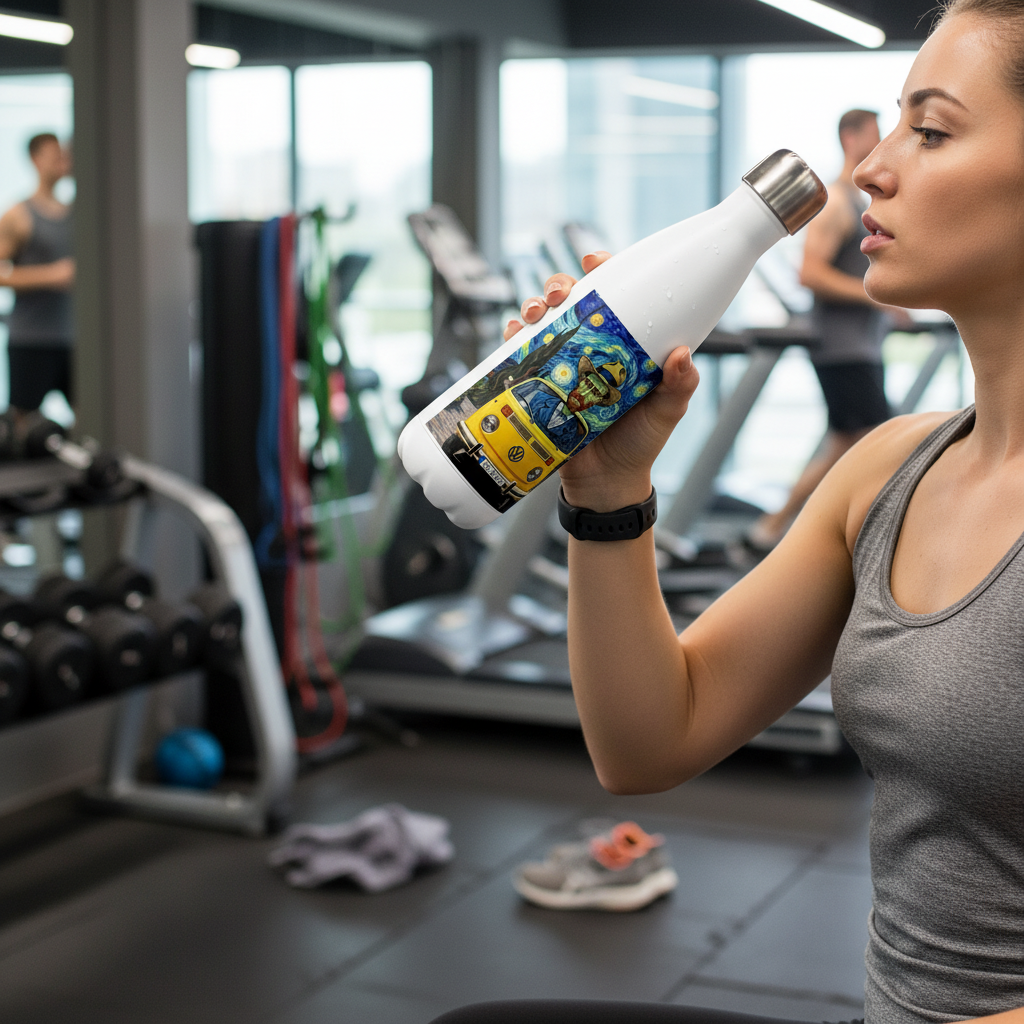Van Gogh Ear We Go water bottle at gym - fitness workout hydration
