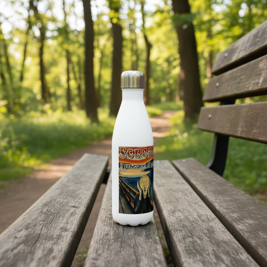 Scream If You're Out of Coffee water bottle on outdoor trail - active lifestyle