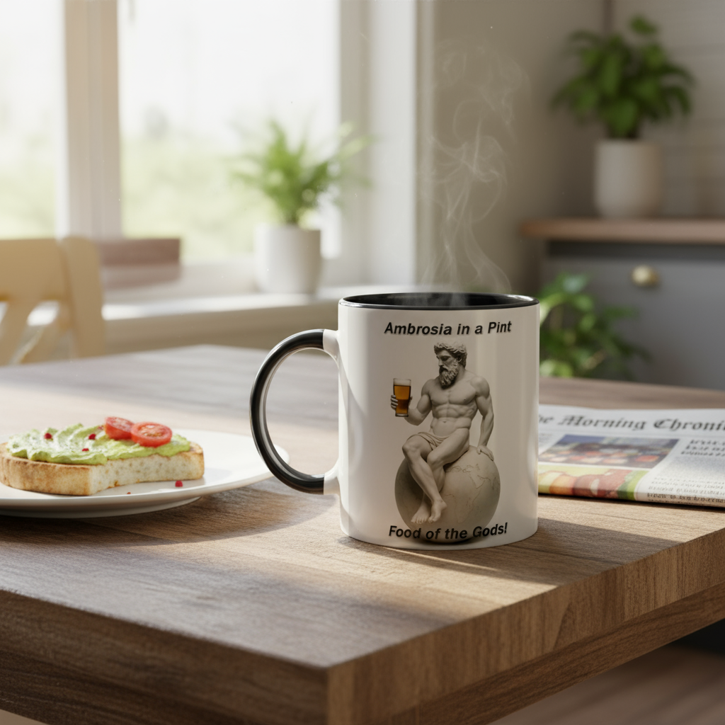 Atlas Ambrosia 11oz mug on breakfast table - morning coffee lifestyle