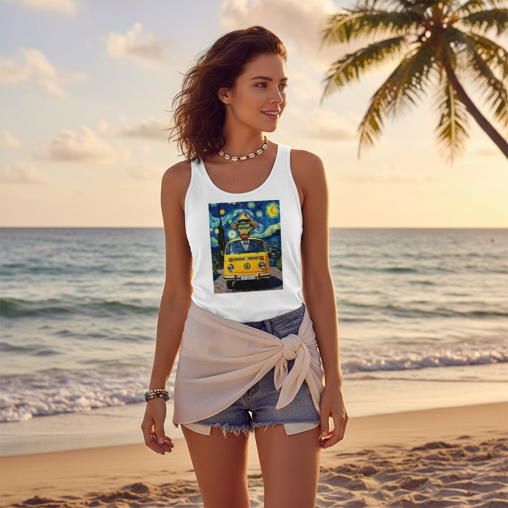 Van Gogh Ear We Go tank top woman summer - female model wearing vest beach casual