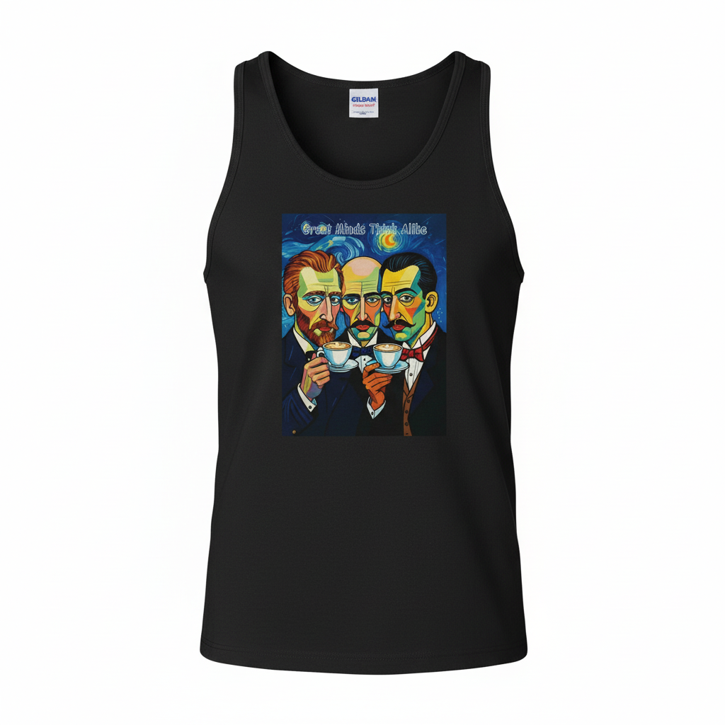 Great Minds Think Alike black tank top product shot on white background