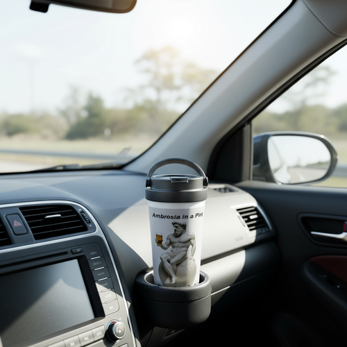 Atlas Ambrosia 15oz travel mug in car cup holder - leak-proof travel