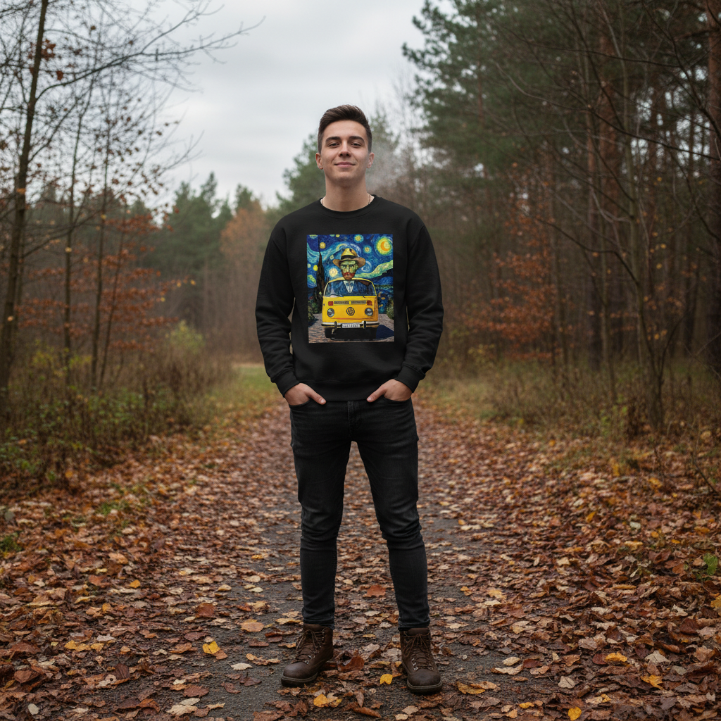 Van Gogh Ear We Go sweatshirt outdoors - autumn winter cooler weather