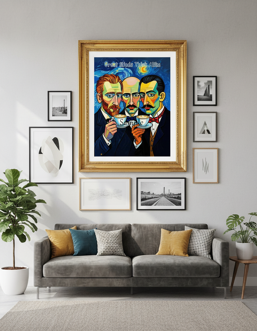 Great Minds Think Alike - Picasso, Dali & Van Gogh Coffee Art Digital Download | Instant Printable Wall Art