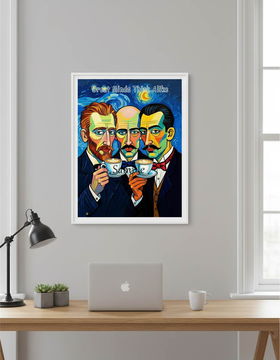 Great Minds Think Alike - Picasso, Dali & Van Gogh Coffee Art Digital Download | Instant Printable Wall Art