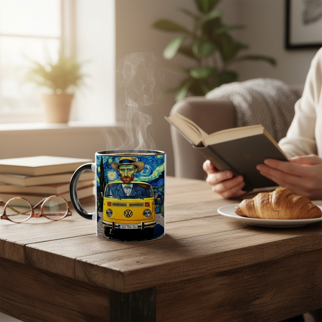 Van Gogh Ear We Go mug at home - kitchen counter daily use