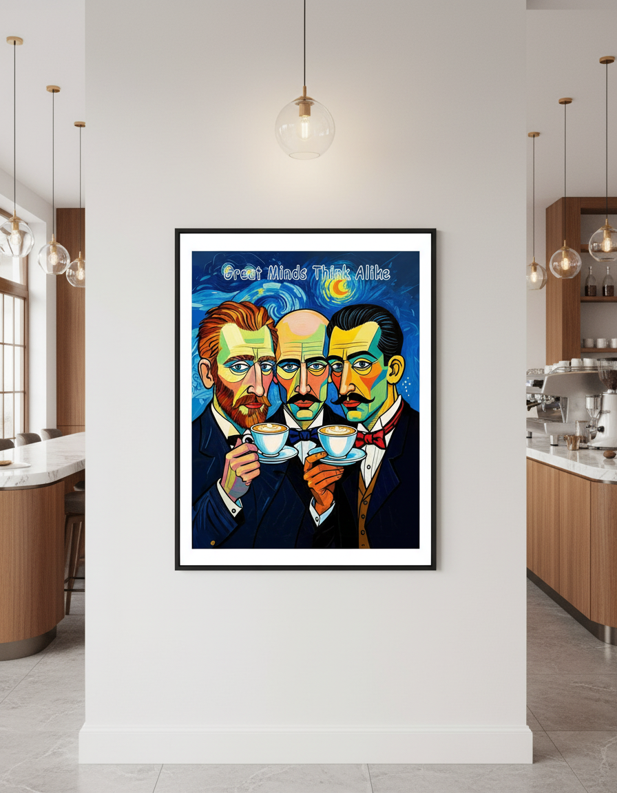 Great Minds Think Alike - Picasso, Dali & Van Gogh Coffee Art Digital Download | Instant Printable Wall Art