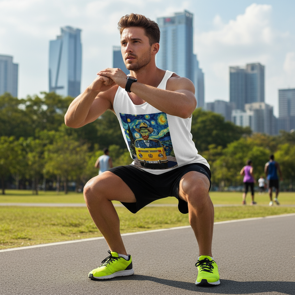 Van Gogh Ear We Go tank top being worn - gym fitness workout active lifestyle