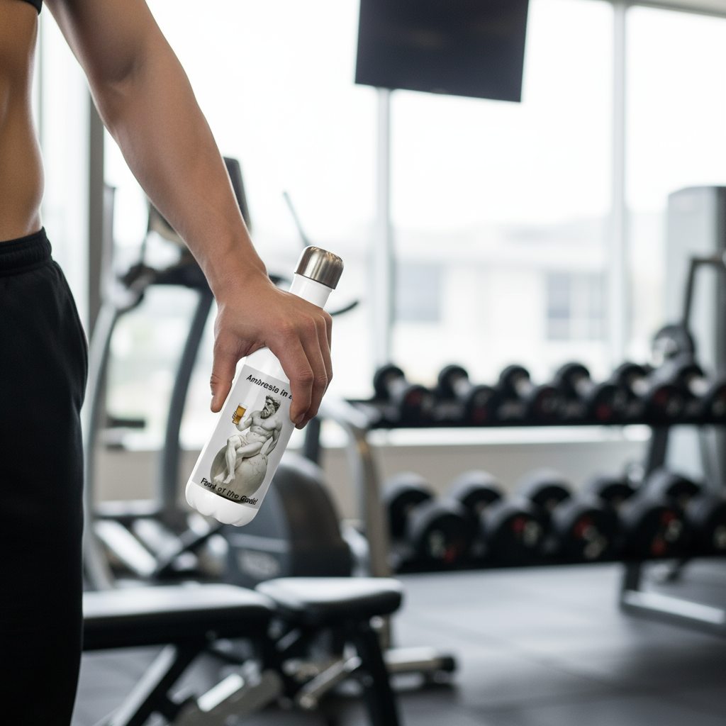 Atlas Ambrosia 17oz water bottle at gym - compact insulated stainless steel