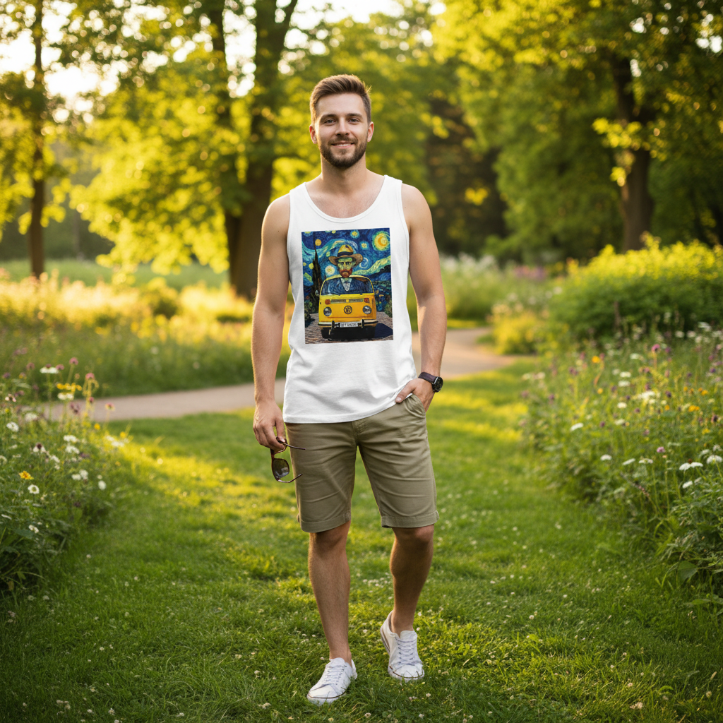 Van Gogh Ear We Go tank top man casual - male model wearing vest summer outdoor