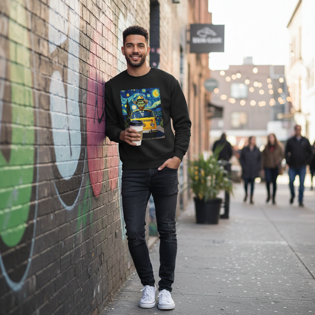 Van Gogh Ear We Go sweatshirt man casual - male model wearing unisex crewneck