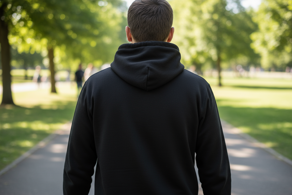 Atlas drinking nectar hoodie back view - plain black no print