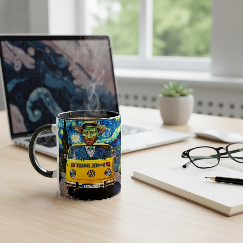 Van Gogh Ear We Go mug on desk - office coffee mug lifestyle