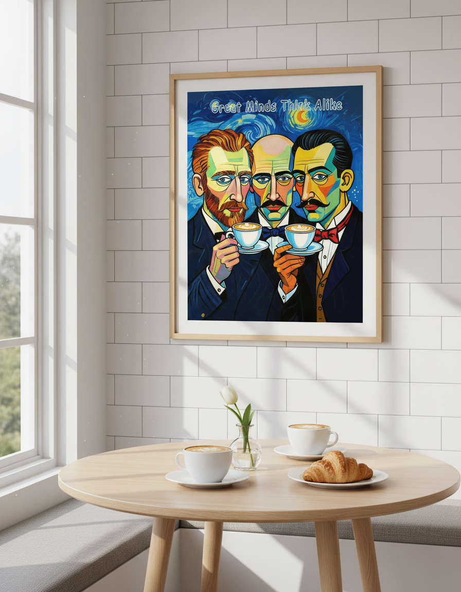 Great Minds Think Alike - Picasso, Dali & Van Gogh Coffee Art Digital Download | Instant Printable Wall Art