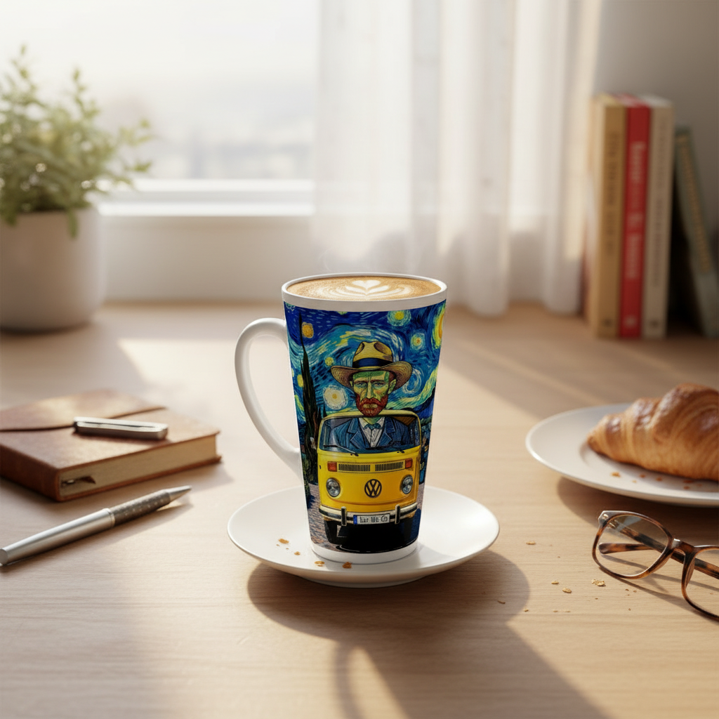 Van Gogh Ear We Go latte mug at home - kitchen counter daily use