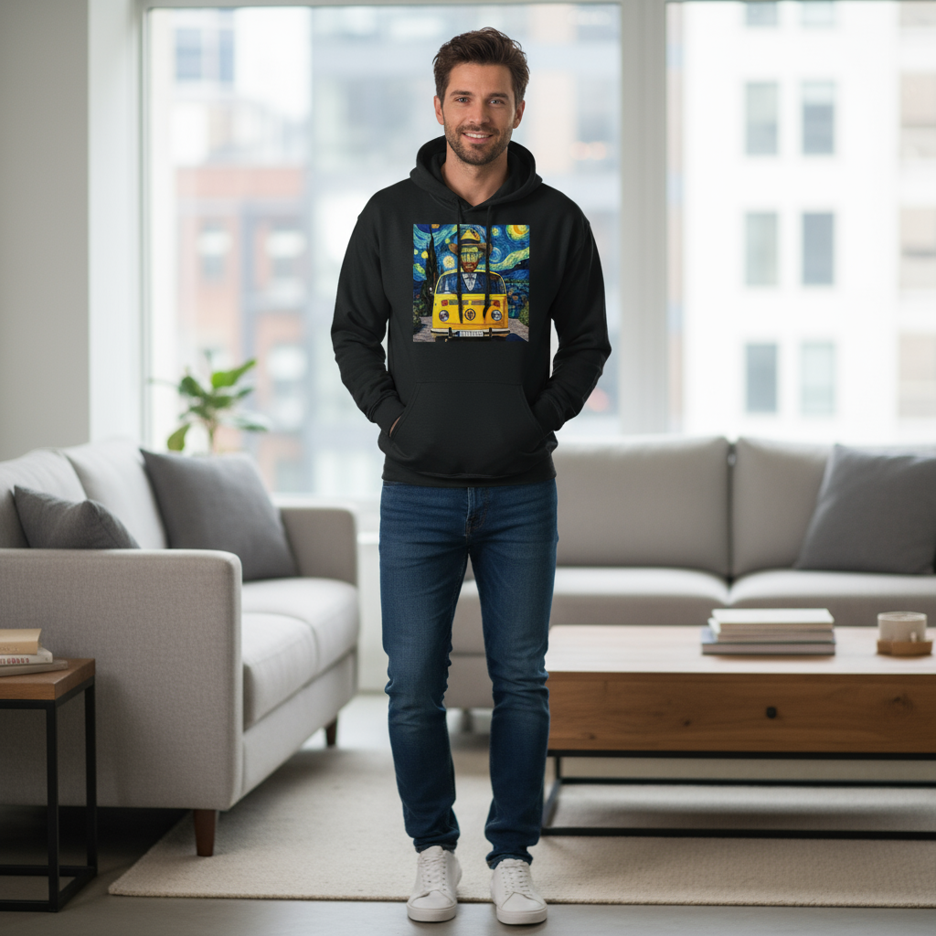 Van Gogh Ear We Go hoodie man casual - male model wearing unisex pullover
