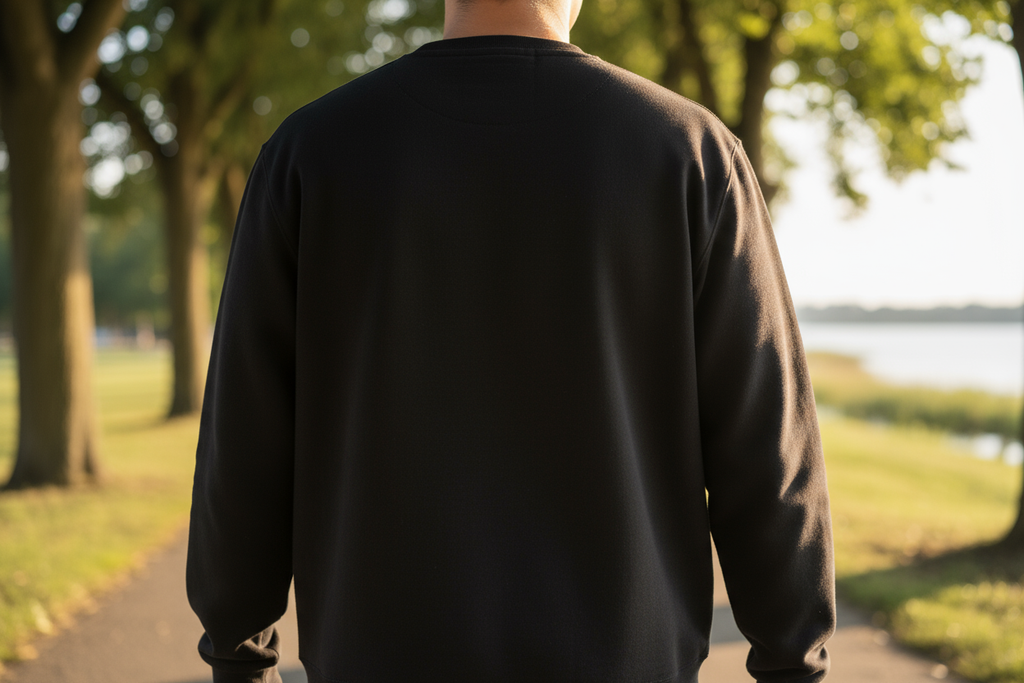 Atlas drinking nectar sweatshirt back view - plain black no print