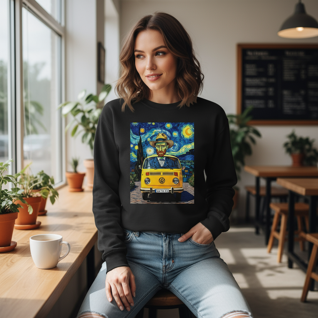 Van Gogh Ear We Go sweatshirt woman casual - female model wearing cosy crewneck