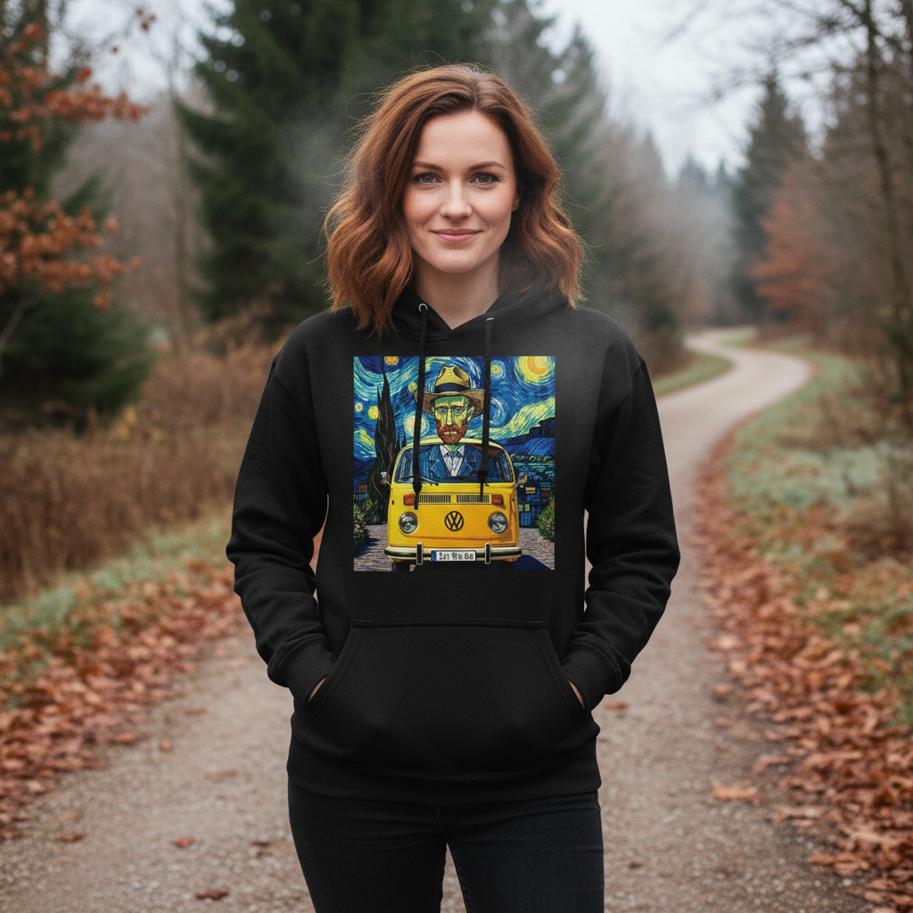 Van Gogh Ear We Go hoodie woman outdoors - female model autumn winter weather